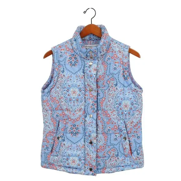 Gretchen Scott The Puffer Vest Pleasantly Paisley Imari Blue Zip Front S - Picture 3 of 8